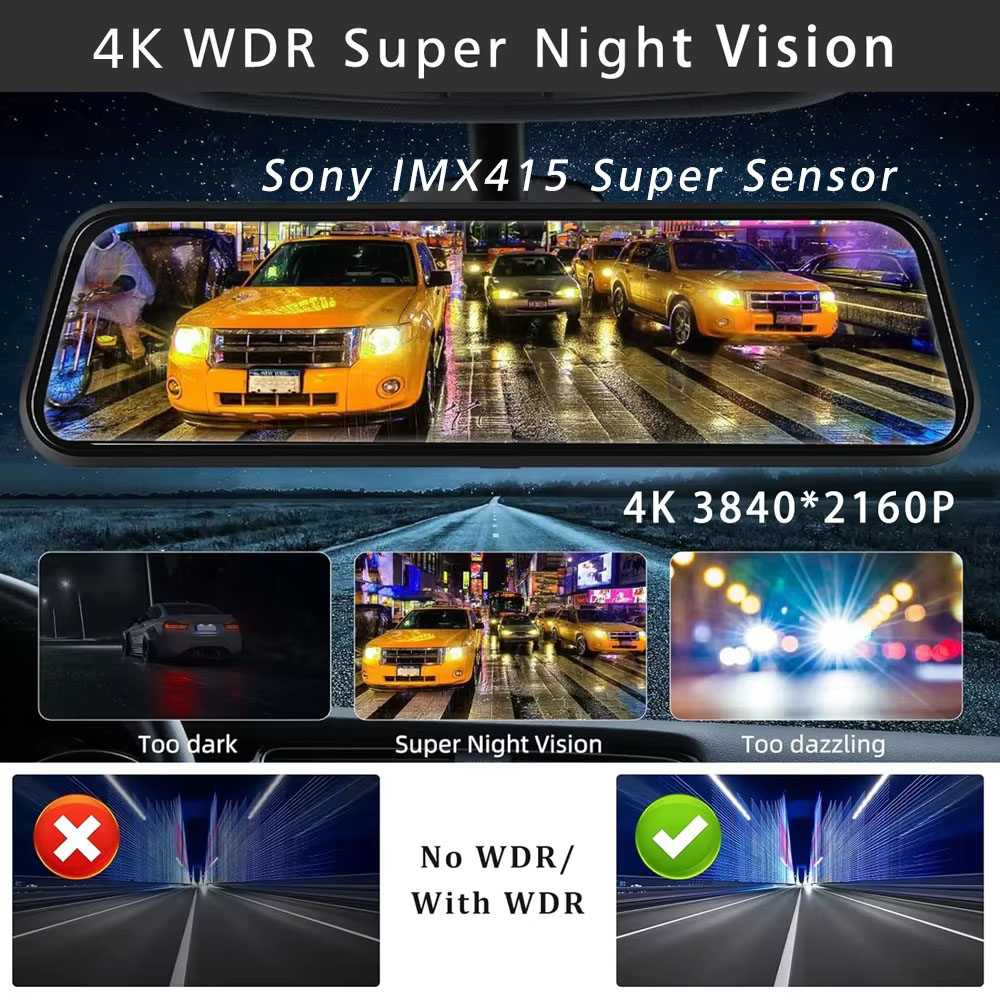 10 Inch 4K 3840*2160P Dash Cam - Mdi Cable recension och pris